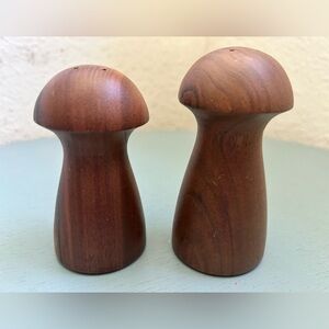 Vintage Teak Wood Salt & Pepper Shakers - Mushroom Style